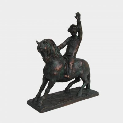 Sculpture Bronze Rider stopping his horse