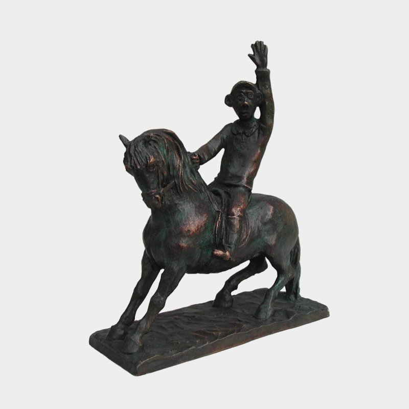 sculpture Bronze Rider stopping his horse