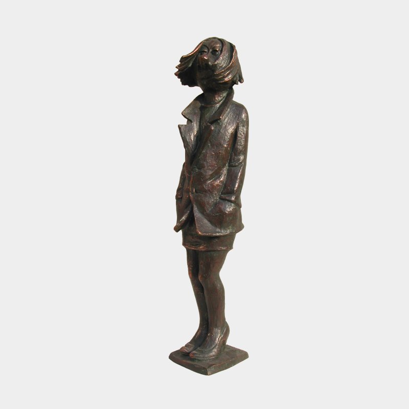 sculpture Bronze Femme attendant l'autobus