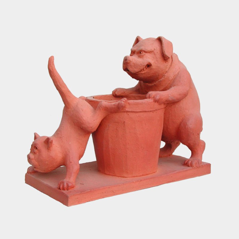 sculpture Terracotta Dog defending his trash