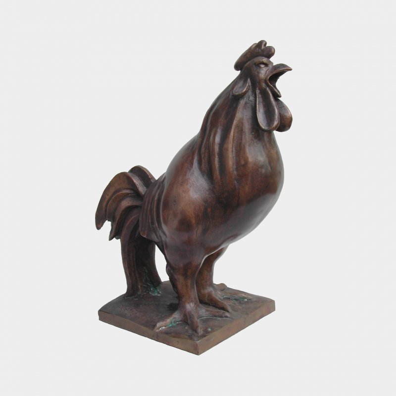 sculpture Bronze Vieux coq chantant dénotant la plus haute note