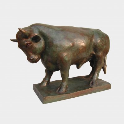 Sculpture Bronze Bull moving back